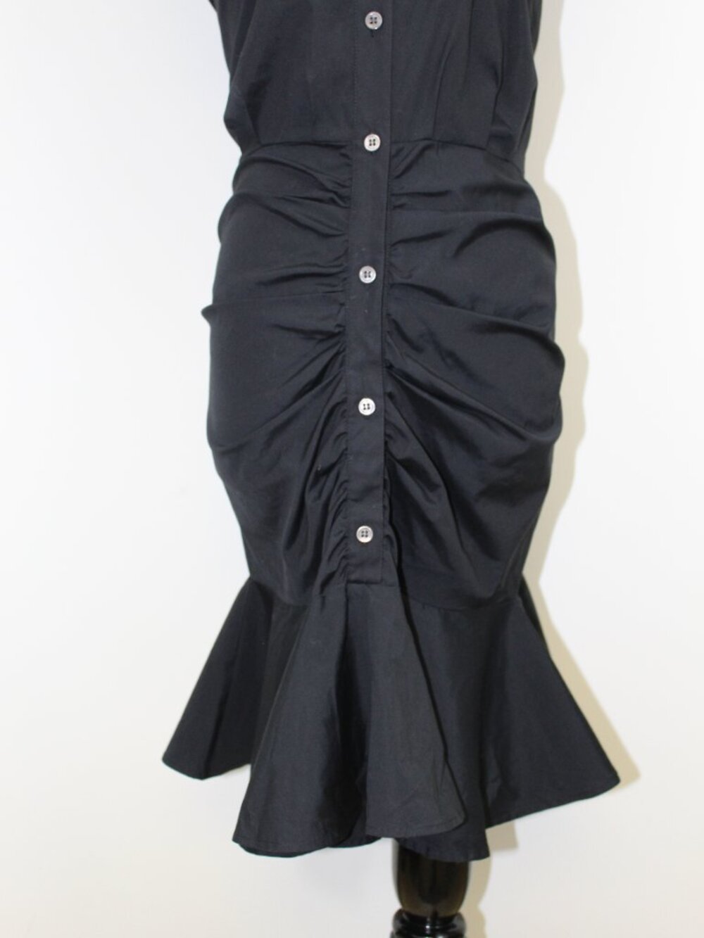 Veronica Beard Ruched Shirt Dress Black NWT Button Down Fitted Mini - Picture 3 of 12